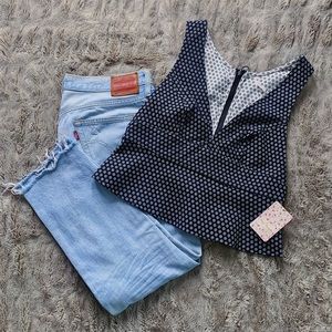 Free People Reversible Black & White Flower Top